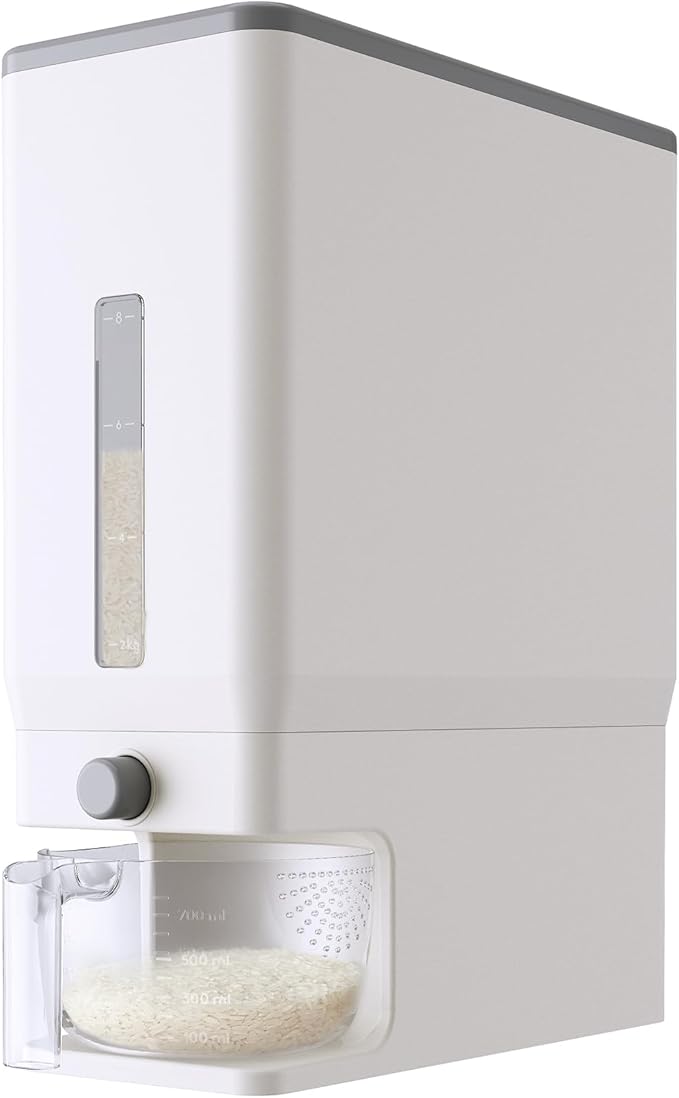 Lifewit Rice Dispenser 25 Lbs(11.3kg), Rice Storage Container Sealed Moisture Proof with Measuring Cup for Kitchen Pantry Household, BPA-Free, 1 Pack White by Lifewit