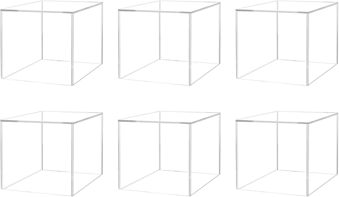 6 Pack 4 Inch Acrylic Display Riser Box with One Open Side Clear Versatile Square Plastic Retail Product Riser Storage Bin or Wedding Floral Centerpiece No Assembly by Marketing Holders by MarketingHolders
