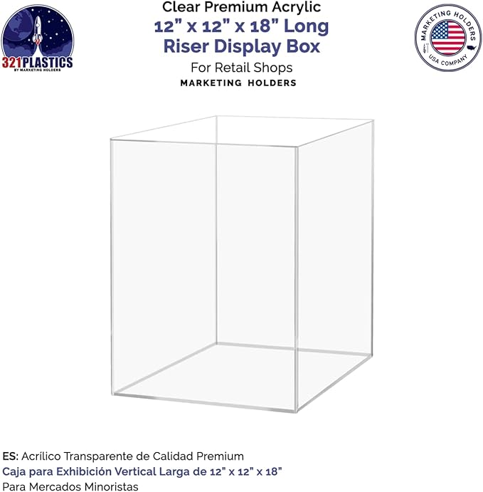 12" x 12" x 18" Clear Acrylic Display Box with One Open Side No Lid Versatile Tall Plexiglass Retail Product Riser Storage Bin or Wedding Floral Centerpiece Pedestal by Marketing Holders - Image 5