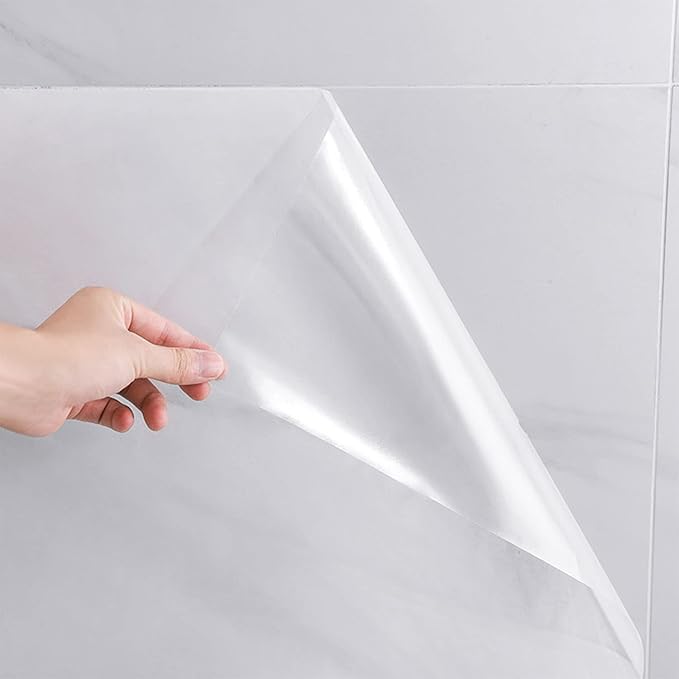 Clear Peel and Stick Wallpaper, Self-Adhesive Wallpaper Wall Protector, Oil Proof Waterproof Contact Paper for Kitchen Backsplash Tile, Cabinets, Whiteboard, Shelf Drawer Liner(15.7" x 394") by CHANMOL