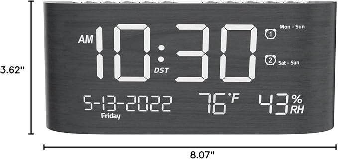 Mesqool Digital Alarm Clock, with Calendar Temperature and Humidity, Loud Volume, Dual Alarm, USB and Type-C Charging Ports, Dimmer, 12/24H, Snooze, Stylish Wood Grain Pattern Digital Clock for Décor - Image 9