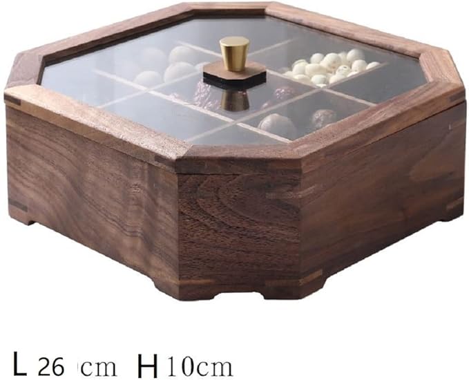 Show Box 9 Compartments Snack Storage Box Container Solid Black Walnut Wood Collectable Box Case for Candy and Nuts with Glass Lid Cover Top, Sectional Tray - Image 4