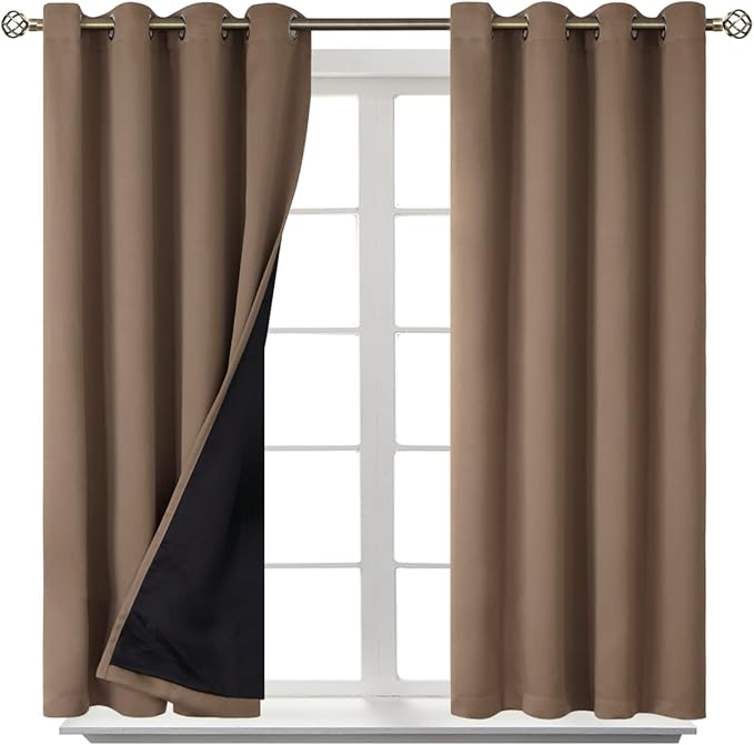 BGment Short 100% Blackout Curtains for Bedroom, Thermal Insulated Energy Efficiency Noise Reducing Grommet Curtains 54 Inch Length with Liner for Small Window 2 Panels Each 52 Inch Wide, Taupe - Image 8
