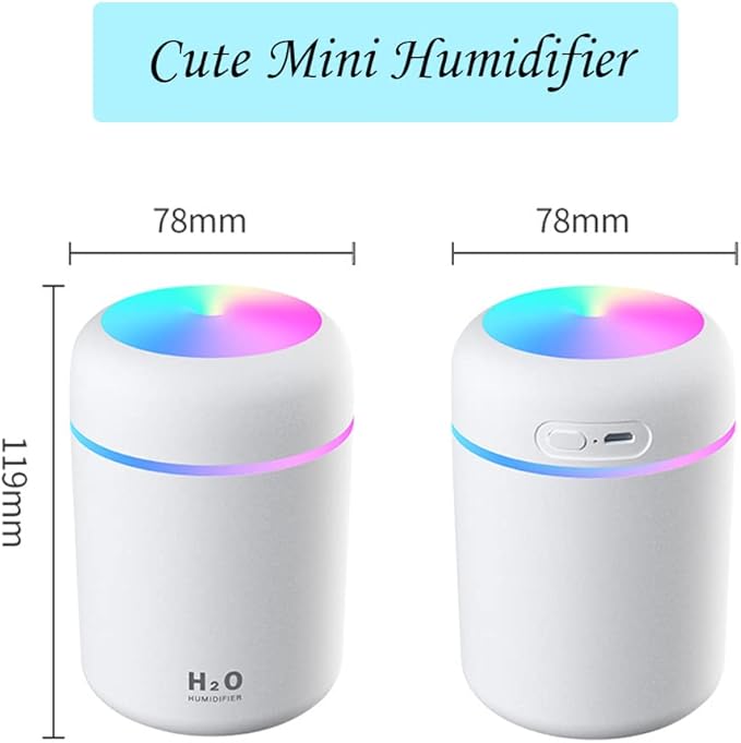 Portable Mini Humidifier, 300ml with Colorful LED Night Light, USB Personal Desktop Humidifier for Car Office Home Travel, Auto Shut-Off, 2 Mist Modes, Super Quiet(white) - Image 4