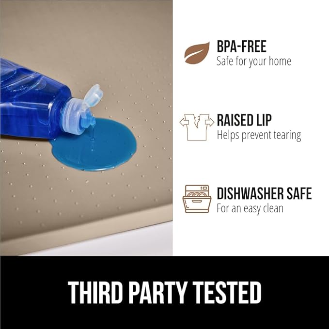GORILLA GRIP Waterproof Silicone Under Sink Mat with Raised Lip for Kitchen and Bathroom, 46 x 22 in, Cabinet Shelf Liner Stay in Place Mats Dishwasher Safe Drawer Liner, Organizer Tray, Beige - Image 4
