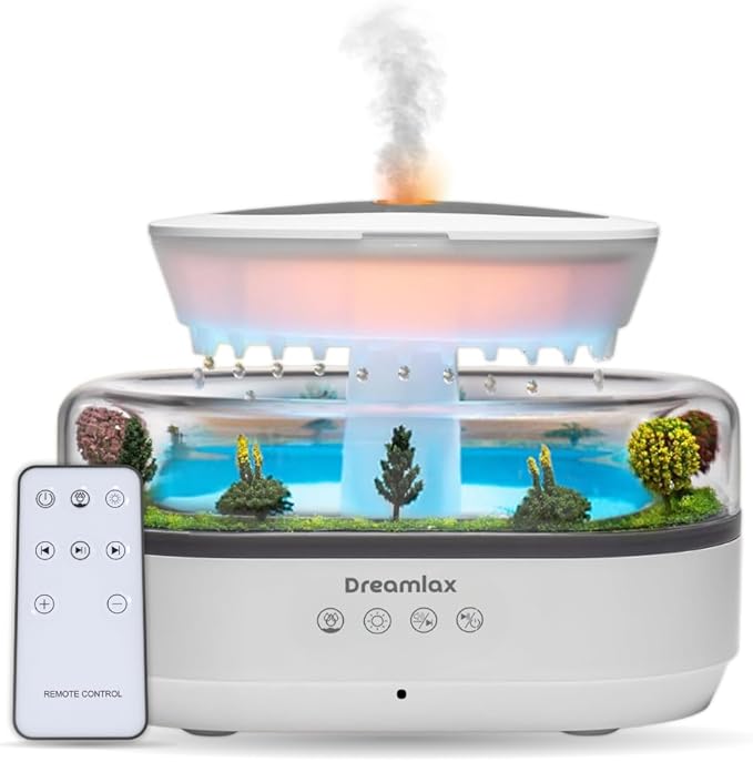 Dreamlax Rain Humidifiers for Bedroom – Cool Mist Essential Oil Diffuser, White Noise Machine with 10 Nature Sounds, 7 LED Lights, Remote Control & Decorative Raindrop Lamp by Unknown