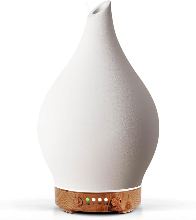 Porseme 150ml Essential Oil Diffuser Ceramic Color Changing Aroma Air Diffusers Aromatherapy Ultrasonic Cool Mist Humidifier 6 Running Hours for Spa Office Sleeping Yoga (White Ceramic) by Porseme