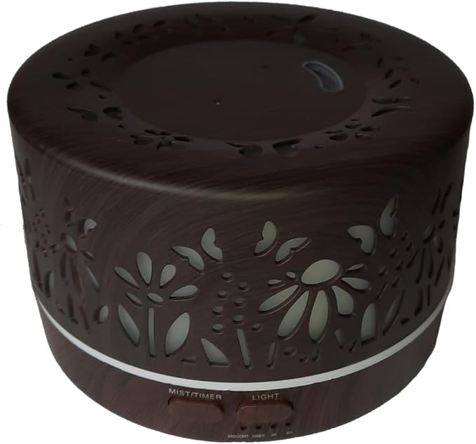 Wild Essentials 700ml Designer Large Room Essential Oil Diffuser, 5 in 1 Ultrasonic Aromatherapy Vaporizer Cool Mist Humidifier, Home, Office Bedroom, Timer, Auto-Off, 7 Color LED (Dark Wood Flowers) - Image 2