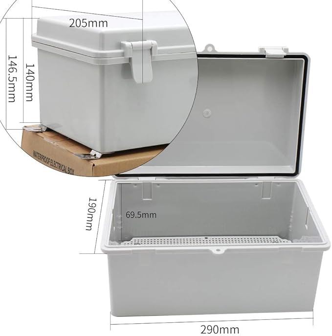 MAKERELE Waterproof Electronic DIY Projects Cable Enclosure Outdoor With Wall Bracket 11.4"7.5"5.5" (290190140mm) IP65 Outside ABS Plastic Electrical Box With 2 NPT 1/2” Glands - Image 2