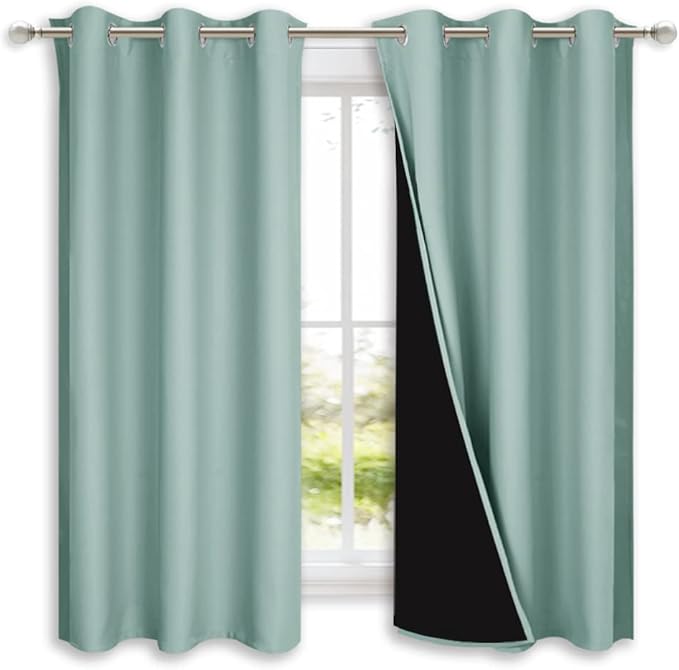 NICETOWN Aqua Blue 100% Blackout Lined Curtains, 2 Thick Layers Completely Blackout Window Treatment Panels Thermal Insulated Drapes for Kitchen (1 Pair, 42" Width x 63" Length Each Panel) by NICETOWN