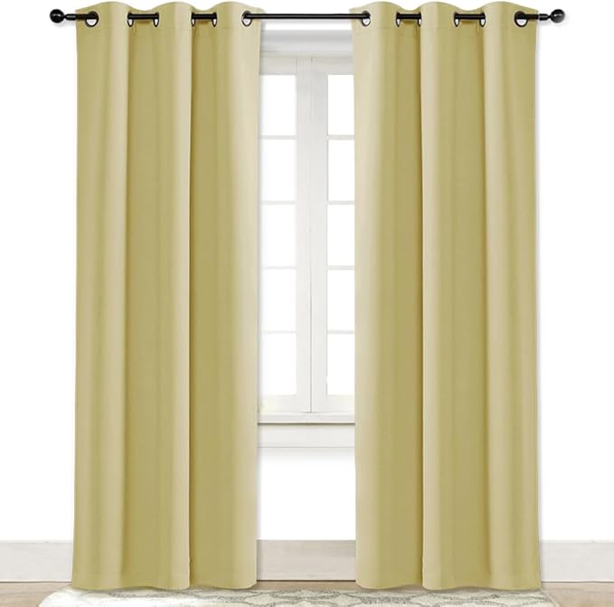 NICETOWN Curtain Blackout Drape Panel, Single Panel, 34 x 84 inch, Paler Yellow, 3 Pass Microfiber Noise Reducing Thermal Insulated Window Drapery with Grommet by NICETOWN