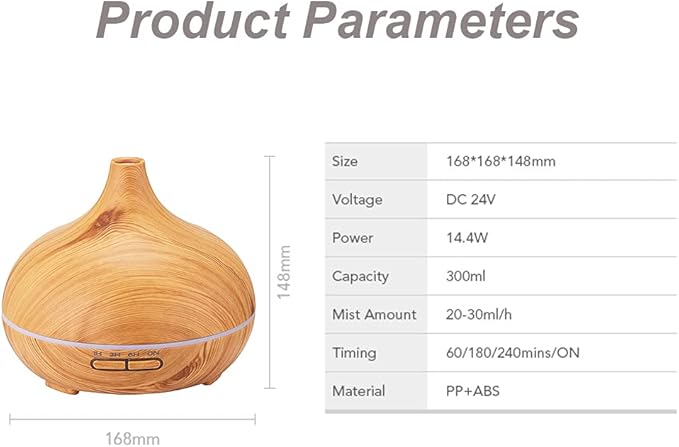 Wood Grain Aroma Diffuser 300 ml Light Yellow, U-MATE, Essential Oils, Ultrasonic Cool Mist Humidifier, 7 Colors Light and 4 Timing, for Office Home Study Yoga Spa - Image 8