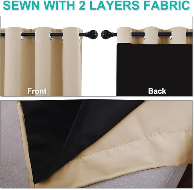 NICETOWN Thermal Insulated 100% Blackout Curtains, Noise Reducing Performance Slider Curtain Panel with Black Lining, Full Light Blocking Patio Door Drapery (1 PC, 70-inch x 84-inch, Biscotti Beige) - Image 5