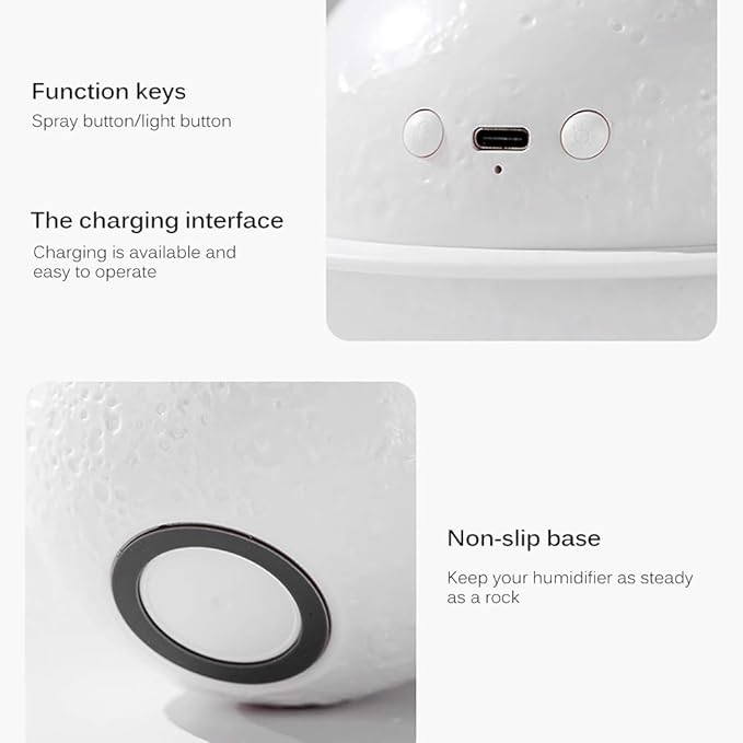 Moon Lamp Humidifier, 2 in 1 Moon Night Light & Humidifiers with USB Recharge, 3 Colors 3D LED Moon Light with Stand, Aromatherapy Diffuser for Kids Friend Lover Birthday Gift Bedroom Home Decor 200ml - Image 7