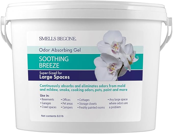 SMELLS BEGONE 1-Gallon Gel Odor Eliminator – High-Capacity, Long-Lasting Absorber for Large Basements, Garages, Workshops & Commercial Areas – Removes Tough Odors with Essential Oils (Soothing Breeze) by SMELLSBEGONE