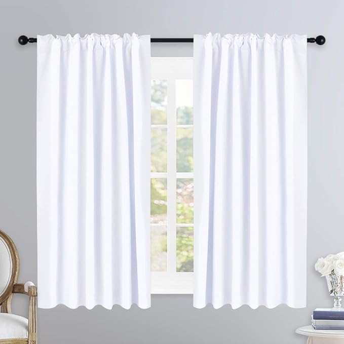 NICETOWN Window Treatment Curtain Panels - (White Color) W52 x L54, 2 Pieces, Semi Blackout Window Treatment Drape Panel for Kids Bedroom - Image 2