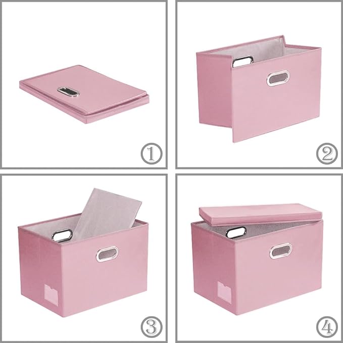 PRANDOM Large Collapsible Storage Box with Lid [1-Pack] Leather Fabric Foldable Storage Bin Organizer Container Basket Cube with Cover for Home Bedroom Closet Office Nursery Pink (17.7x11.8x11.8) - Image 6