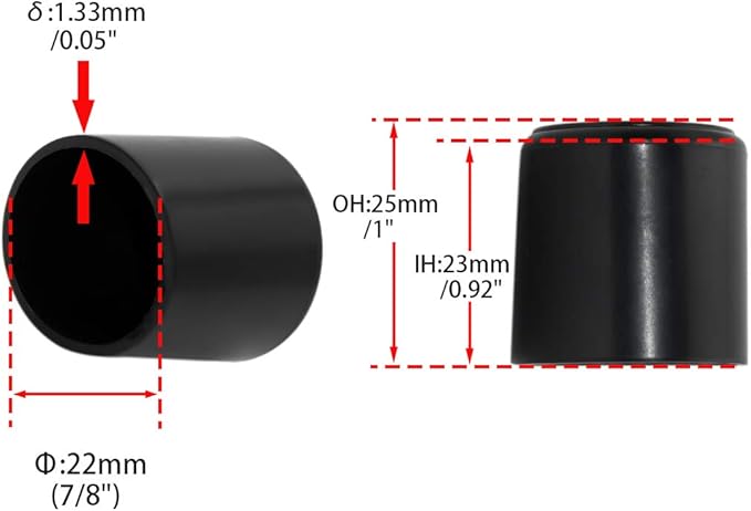 Flyshop 7/8", 22 mm, Patio Round Chair Leg Caps, Furniture Table Feet Covers Floor Protectors, Flexible Anti-Scratch PVC Legs Tips, 8 Pack, Black - Image 2