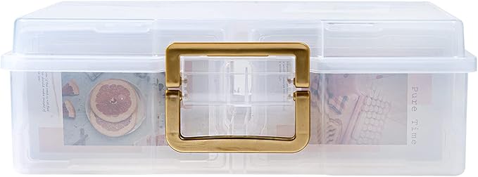 novelinks Transparent 4" x 6" Photo Organizers and Photo Storage Box with Handle, 16 Inner Photo Cases, Portable Picture Organizers & Photo Storage Containers (Clear-Gold Handle) - Image 4