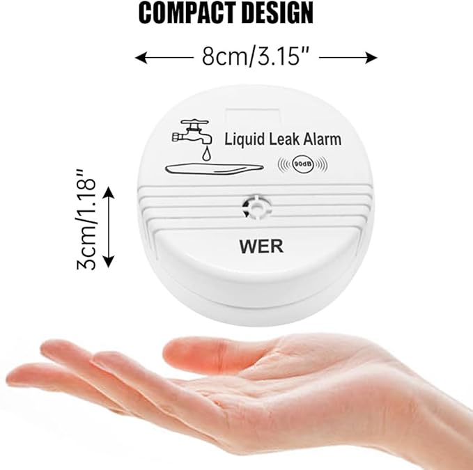 WER Water Leak Alarm Sensor, Battery Operated Leak Alert, 90dB Water Detector for Basements, Bathrooms, Laundry Rooms, Kitchens, Garages and All Office Areas (Shipped Without Battery, 4 Pack) - Image 4