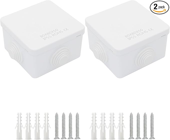 LeMotech Junction Box, ABS Plastic IP55 Water Resistant and Dustproof, Universal Electrical Enclosure, Outdoor and Indoor Project Box, Outer Size 3.1" x 3.1" x 1.9", White (Pack of 2) by LeMotech