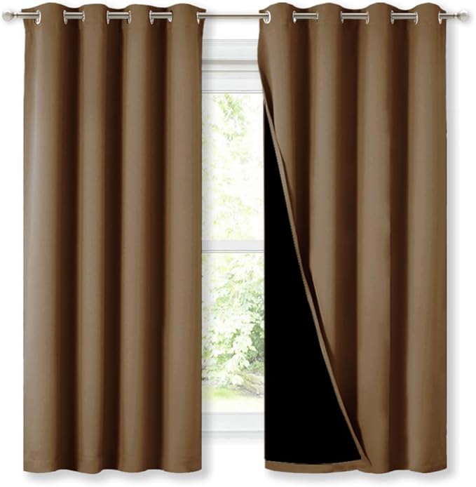 NICETOWN 100% Blackout Curtains 45 inches Long, Gold Brown, 1 Pair, 52 inches Width Each Panel, 2 Thick Layers Completely Blackout Window Treatment Thermal Insulated Lined Drapes for Small Window - Image 2