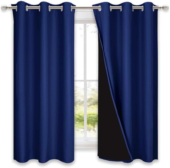 NICETOWN 100% Blackout Curtains 54 inches Long, Royal Blue, 1 Pair, 42 inches Width Each Panel, Double-Deck Completely Blackout Window Treatment Thermal Insulated Lined Drapes for Small Window by NICETOWN