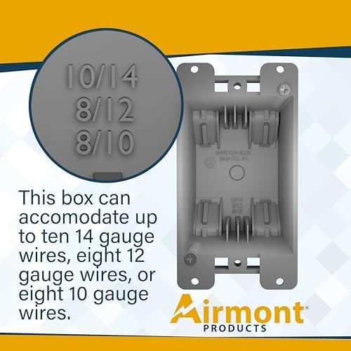 (2 Pack) Airmont Products 20 Cu in Deep Old Work Electrical Box, 1-Gang Non-Metallic PVC Outlet Box for Drywall, Remodel Electrical Box with Built-in NM Cable Clamps, Grey PVC Old Work Outlet Box - Image 3