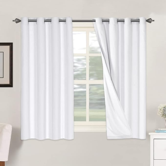H.VERSAILTEX 100% Blackout Curtains for Bedroom Thermal Insulated Linen Textured Curtains Heat and Full Light Blocking Drapes Living Room Curtains 2 Panel Sets, 52x54 - Inch, Pure White by HVERSAILTEX