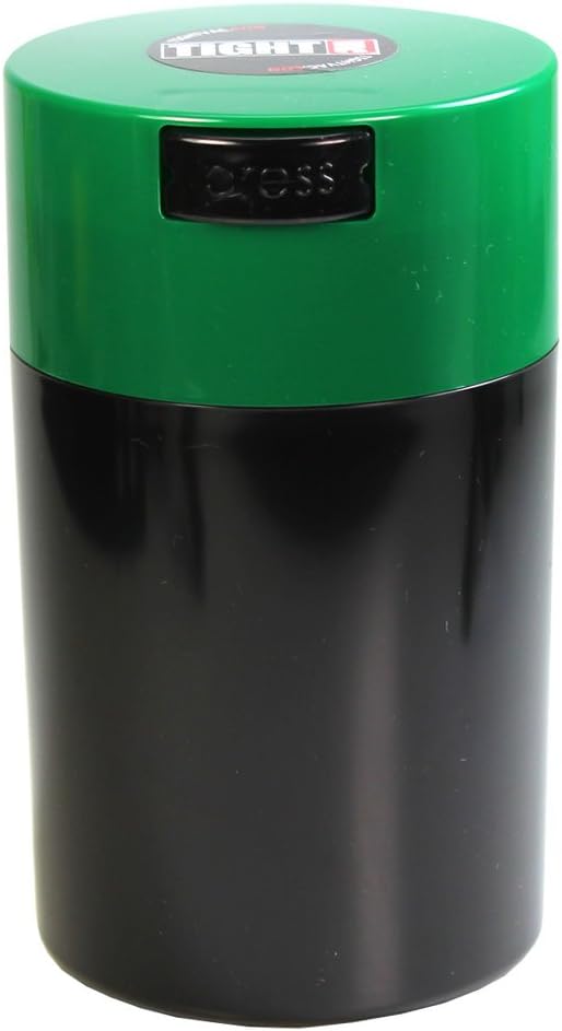 Tightvac - 1 oz to 6 ounce Airtight Multi-Use Vacuum Seal Portable Storage Container for Dry Goods, Food, and Herbs - Dark Green Cap & Black Body by Tightpac+America+Inc.