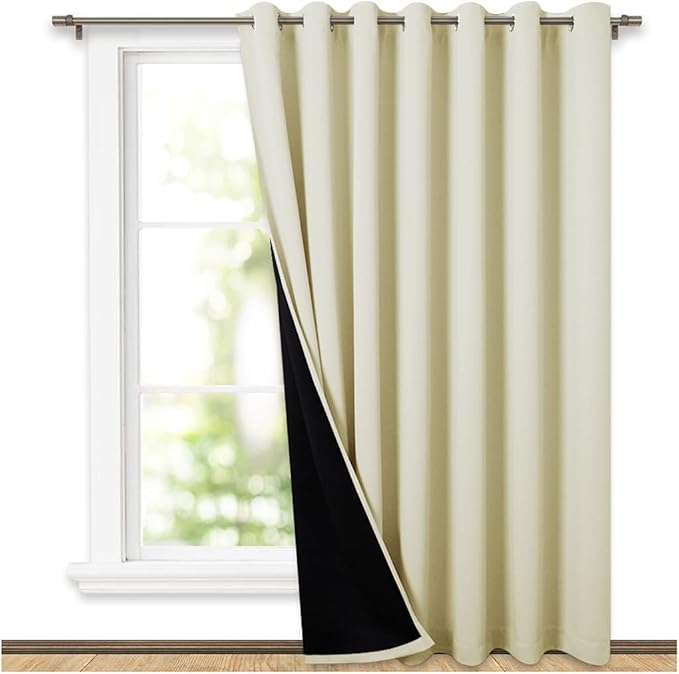 NICETOWN Thermal Insulated 100% Blackout Curtains, Noise Reducing Performance Slider Curtain Panel with Black Lining, Full Light Blocking Patio Door Drapery (Beige, 1 PC, 100-inch x 84-inch) by NICETOWN