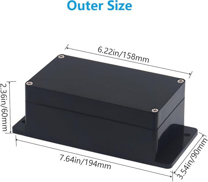 Outdoor Waterproof Junction Box IP67 Project Box ABS Black Electrical Boxes Electronic Enclsoure with Mounting Ear for DIY Project 6.2 x 3.5 x 2.4 inch (158x90x60mm) - Image 2