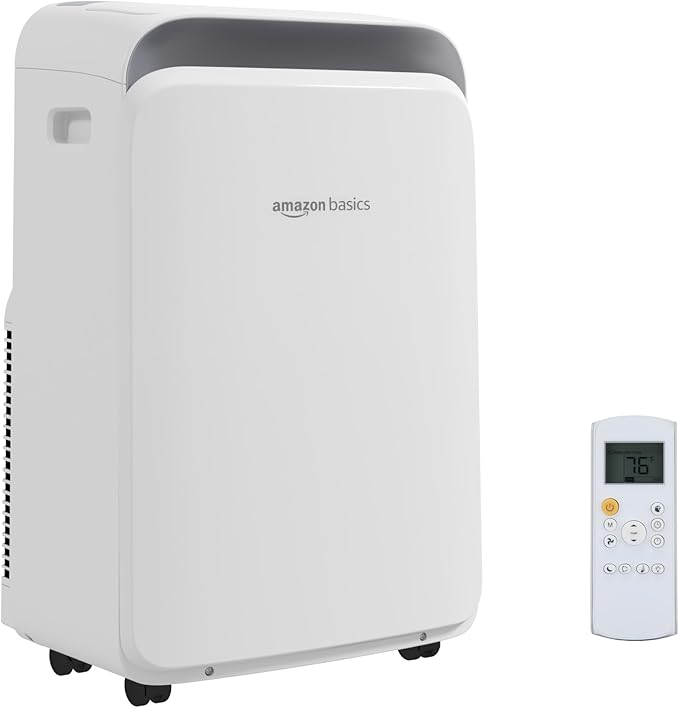 Amazon Basics 3-In-1 Portable Air Conditioner with Remote, Timer, Sleep Mode, Auto Swing, Dehumidifier, 10000 BTU (ASHRAE)/6000 BTU (SACC), Cools Bedroom Up to 450 Sqf, White by AmazonBasics