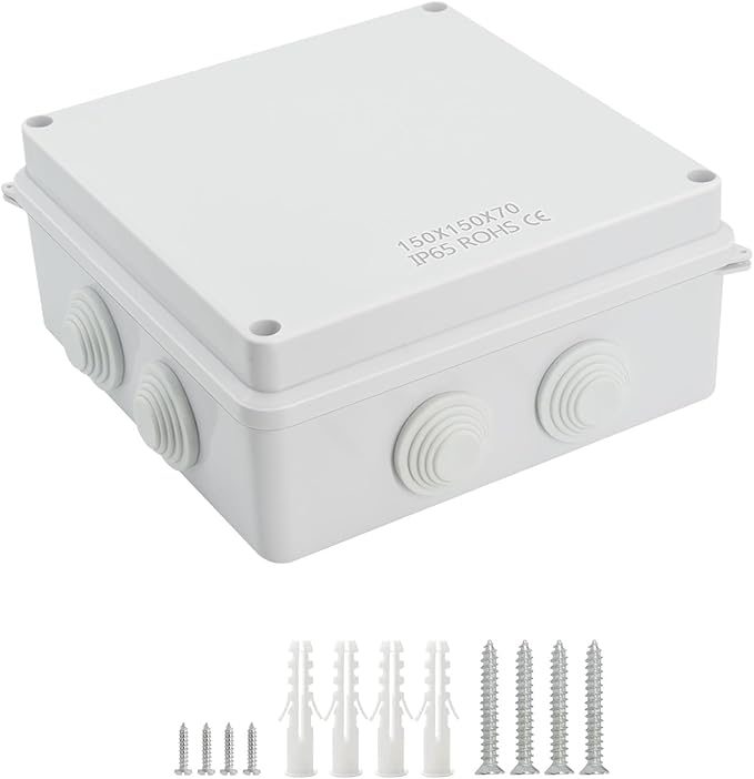LeMotech ABS Plastic Dustproof Waterproof IP65 Junction Box Universal Electrical Project Enclosure White 5.9 x 5.9 x 2.8 inch (150 x 150 x 70 mm) by LeMotech