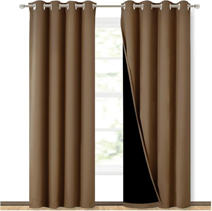 NICETOWN 100% Blackout Window Curtain Panels, Heat and Cold Blocking Drapes with Black Liner for Nursery, 84 inches Drop Thermal Insulated Draperies (Gold Brown, 2 Pieces, 52 inches Wide Each Panel) by NICETOWN
