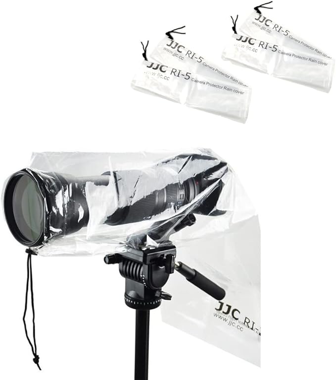 DSLR Camera Rain Cover JJC Rain Coat Sleeve Protector for Canon Nikon Fujifilm Sony Olympus Panasonic Tamron Sigma with a Lens up to 18" PE Material Totally See-Through -4 Pack by JJC