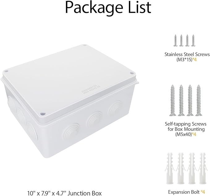 LeMotech Junction Box, ABS Plastic IP65 Waterproof and Dustproof, Universal Electrical Enclosure, Outdoor and Indoor Project Box, 10" x 7.9" x 4.7", White - Image 9