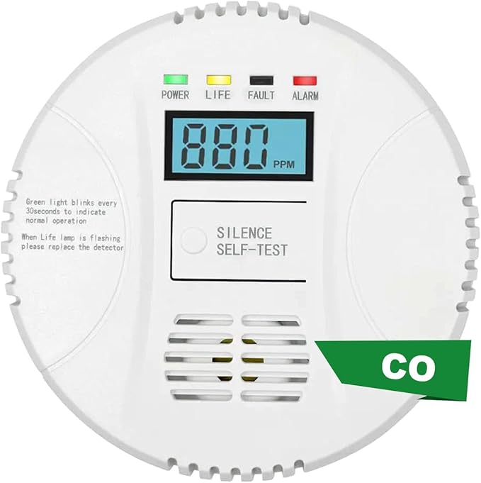 Carbon Monoxide Detector, VzmcovCO Monitor Powered by AA Battery (not Included), with LCD Digital Display, Used for Voice Alarm in Home Office, Hotel Garage, Kitchen, Bedroom, Living Room (1Pack) by Vzmcov