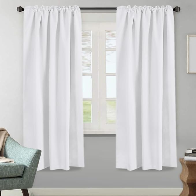 H.VERSAILTEX White Curtains Thermal Insulated Window Treatment Panels Room Darkening Privacy Assured Drapes for Living Room Back Tab/Rod Pocket Bedroom Draperies, 52 x 72 Inch, 2 Panels - Image 2