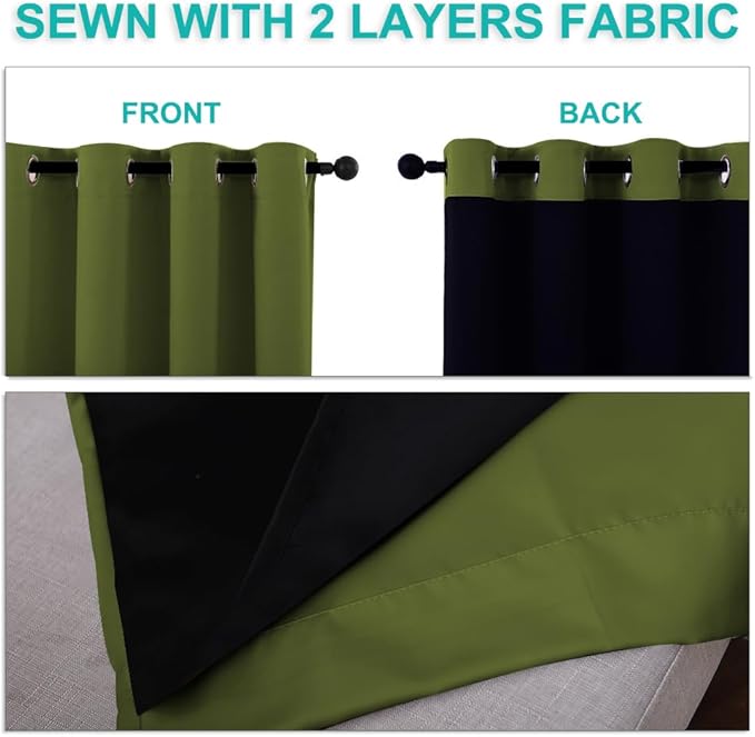 NICETOWN Blackout Curtains 80 inches Long, 2 Pieces, 42" Wide Each Panel, Olive Green, Full Light Blocking Drapes with Black Liner for Nursery, Thermal Insulated Draperies for Hall, Villa - Image 5
