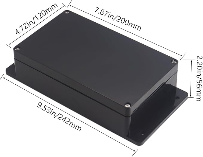 Project Box ABS Plastic Black Electrical Boxes IP65 Waterproof DIY Electronic Junction Box Power Enclosure with Fixed Ear 7.9x4.7x2.2inch (200x120x56 mm) - Image 2