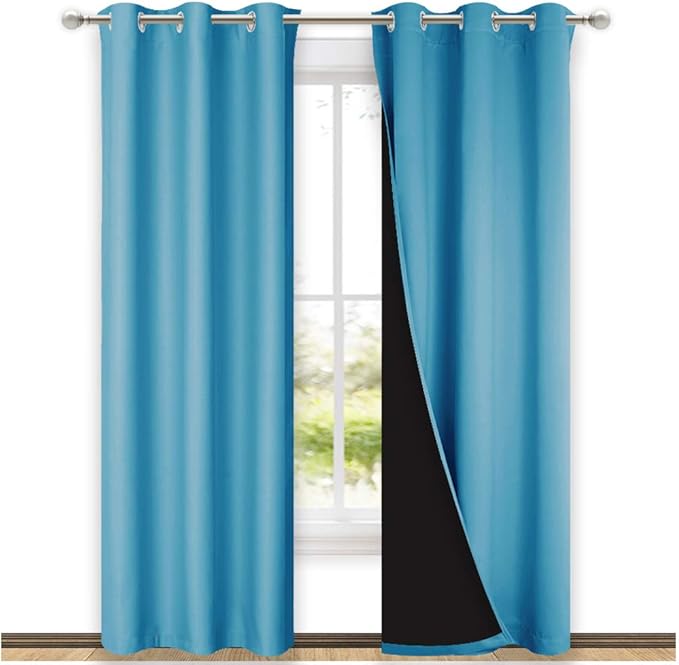 NICETOWN Teal Blue Full Shade Curtain Panels, Pair of Thermal Insulated & Energy Efficiency Blackout Drapes for Living Room Windows, Lined Silky Performance Window Dressing (37" Wide x 84" Long, Gray) by NICETOWN