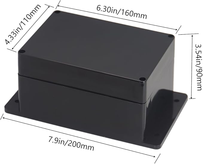 Project Box ABS Plastic Black Electrical Boxes IP65 Waterproof DIY Electronic Junction Box Power Enclosure with Fixed Ear 6.2x4.3x3.5 inch (160x110x90 mm) - Image 2