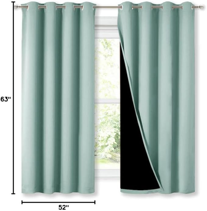 NICETOWN Aqua Blue 100% Blackout Lined Curtains, 2 Thick Layers Completely Blackout Window Treatment Thermal Insulated Drapes for Kitchen/Bedroom (1 Pair, 52" Width x 63" Length Each Panel) - Image 9