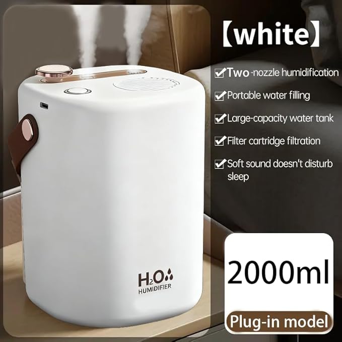 Quiet large capacity humidifier with dual nozzles, features a small night light, suitable for bedrooms and offices, Modern bedroom humidifier (White - Plug-in Version) - Image 2