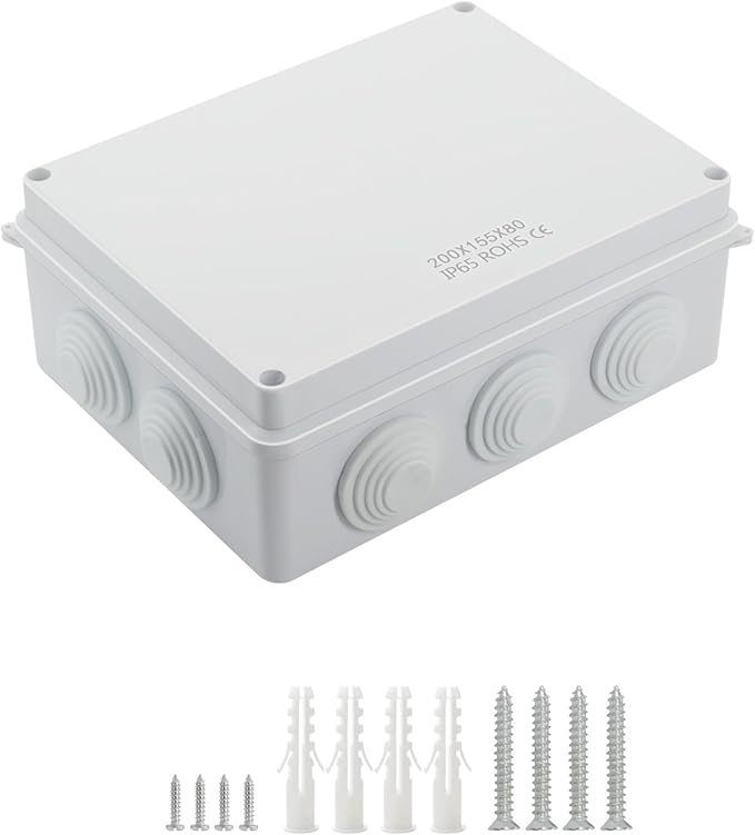 LeMotech ABS Plastic Dustproof Waterproof IP65 Junction Box Universal Electrical Project Enclosure White 7.8 x 6.1 x 3.1 inch (200 x 155 x 80 mm) by LeMotech