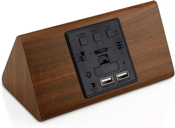 OCT17 Wooden Alarm Clock, Smart LED Digital Clock for Bedroom/desks, Upgraded with Time Temperature, Adjustable Brightness and Voice Control, Humidity Displaying - Brown - Image 6