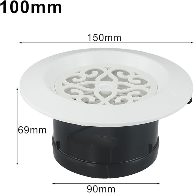 Round Air Vent Grille with Adjustable Louvers, ABS Ventilation Cover for Ceiling or Wall Ducts, Fly Screen Air Outlet Grille for Kitchen & Bathroom (100mm)(100mm) - Image 4