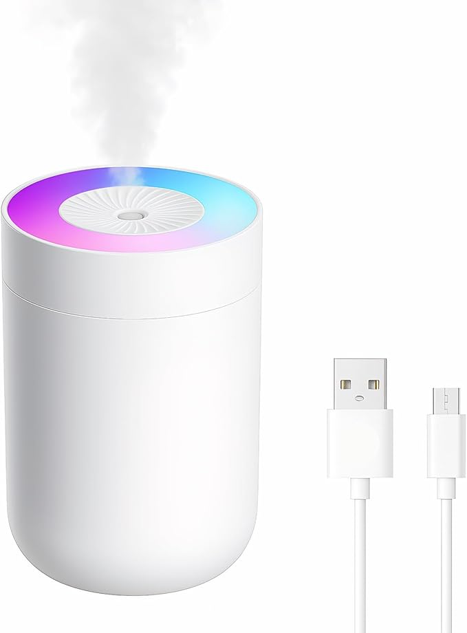 230ML Humidifier for Bedroom, Air Humidifier for Home, Plant Humidifiers Indoor Small with LED Colorful Gradient Light, USB Powered for Desk, Car, Travel, Hotel Room (White) by Unknown
