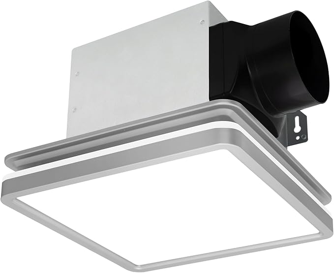 Akicon Bathroom Exhaust Fan with Shower Light, 15W Dimmable 3CCT LED with 3.5W Night Light Vent Fans, 80 CFM, 2 Sones Bath Fan Light Combo for Bathroom and Home, Square, Silver by Akicon